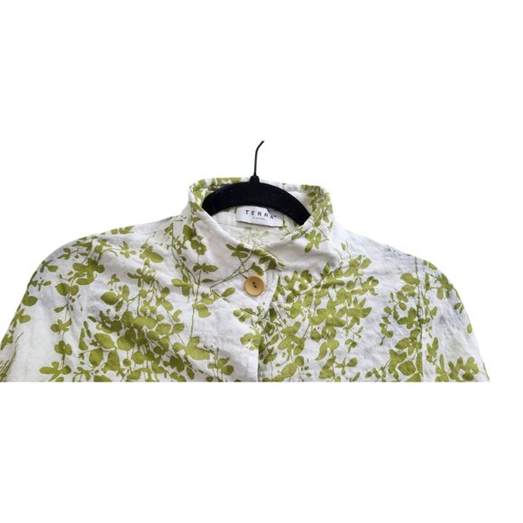 Terra SJ Apparel Green Floral Tunic Blouse Women’s S Cotton Rayon Button Front - Picture 9 of 15